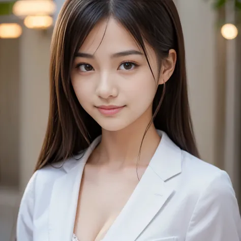 (Best-quality, Masterpiece, Ultra-High-Resolution, (Photorealistic:1.4), Raw Photo, depth of field, professional lighting, perfect anatomy, extremely details), 1girl, 15-years-old, the most famous Japanese idol, at high-school, wearing formal business suit...