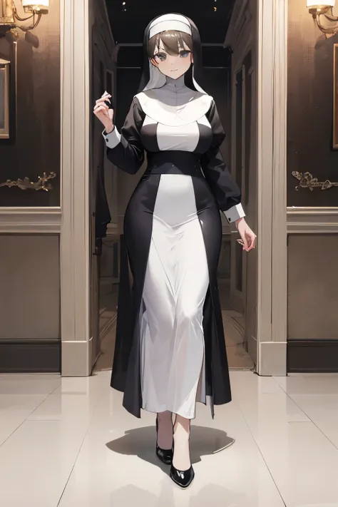 ((best quality)), ((masterpiece)), (detailed), perfect face, sexy nun, full body shot
