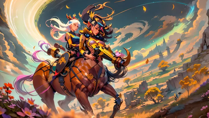 In the beautiful illustration of this super-grand scene，The ultra-distant lens shows us（More than eight distinctive and beautiful Centaur characters：2.7），Their personality、Distinctive and vivid features。from（A radiant, angelic, snow-white centaur from heav...