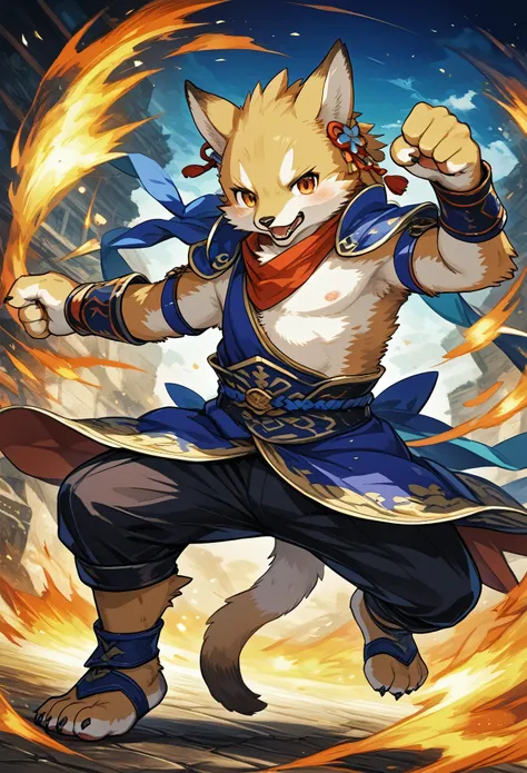 social game, unit illustration, fighting pose, fantasy, 1boy, solo, furry, kemono, detailed body fur, full body,