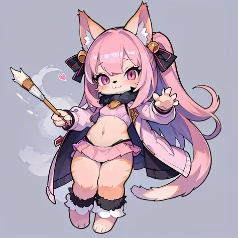 solo,cat,downy furry,little girl,loli,dark pink hair,long hair,pink catt eye,pink skin,pink downy furry skin,dark skin,pink cat ...