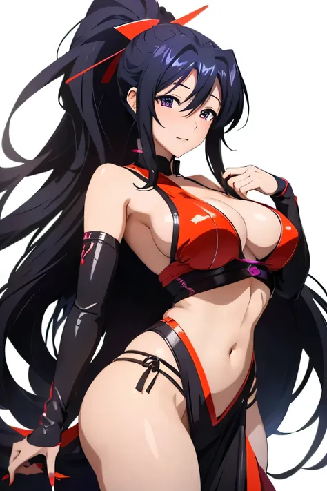 1 woman, akeno himejima, long black hair, ponytail, ((detailed eyes:1.2)), wearing translucent miko outfit, sexy, sensual, sleeveless, sideboob, underboob, masterpiece, top quality, best quality, official art, beautiful and aesthetic:1.2), extreme detailed...