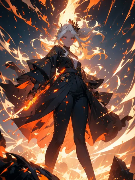 girl exploding lightning, RAGE, eyes bleed, white hair flies like a whirlwind, bluish rays come out of her body, full body, scene of omnipresence, sovereignty and pride, with a mocking face, {extremely detailed 16k CG unit wallpaper }, expansive landscape ...