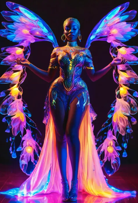 full body shot of the inner soul  of a black women dreams  bioluminescent