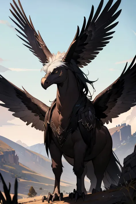 Horse Vulture，Monsters，World of Warcraft，The front half is an eagle and the back half is a horse，Huge wings，side，sideways