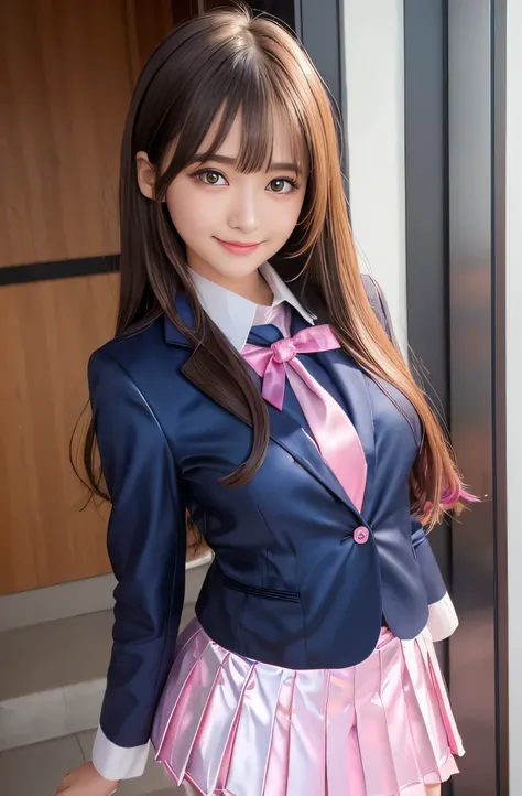 Angelic Very pretty cute young girl,
very beautiful girl,
(V-line jaw),
Beautiful detailed brown eyes,
small straight nose,
Detailed double eyelids,
(Large eyes:1.3),
Long straight brown hair,
see-through bangs,
beautiful detailed face and eyes,
smi...