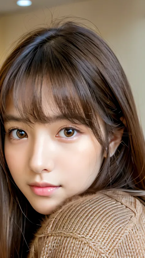 best quality, face focus, soft light, ultra high res, (photorealistic:1.4), RAW photo,
1japanese girl, solo, cute, (pupil, lights in the eyes),  detailed beautiful face, (),(high resolution detail of human skin texture),
(long hair),
indoor,
wearing a swea...