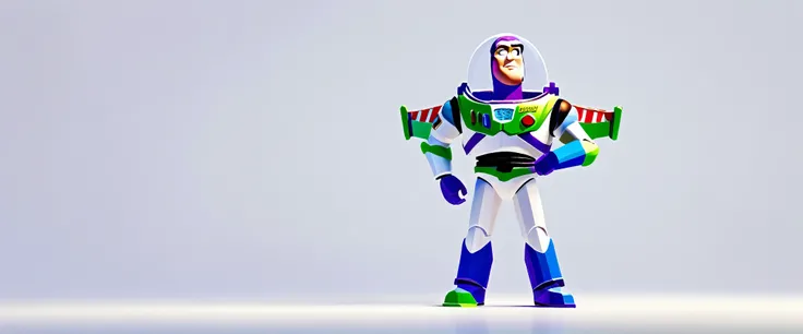 a minimalist toy soldier, buzz lightyear, solo portrait, space ranger uniform, simple background, low poly, 3d render, clean design, geometric shapes, minimalist colors, blue and white, smooth shading, ambient lighting