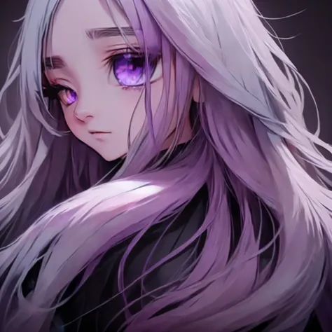 Anime girl with purple eyes and long hair looking at the camera, Her eyes have black anime pupils, with Glowing purple eyes, Stunning Anime Face Portraits, detailed Digital anime art, Beautiful anime faces, With big bright sad eyes, Has bright purple eyes,...