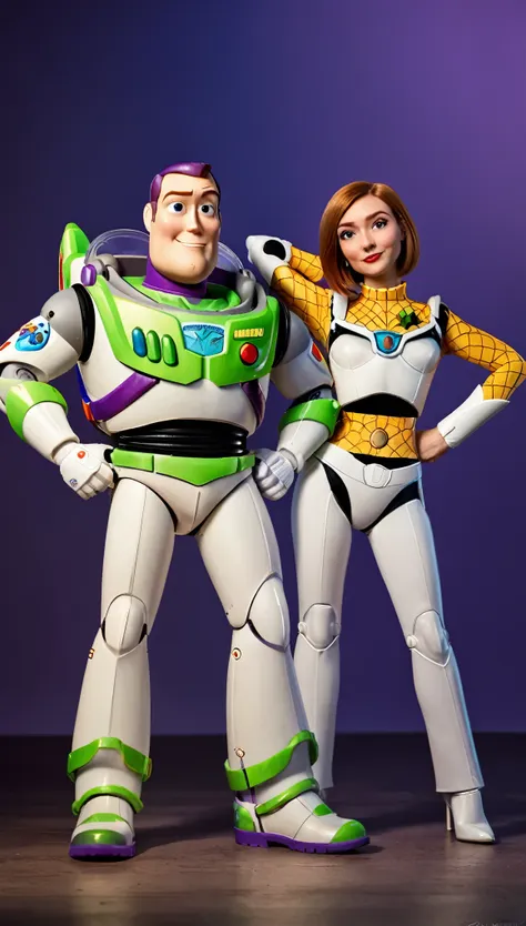 couple photo, fullbody, full body,a group photo of woody and (buzz lightyear), capturing high-definition details, realistic colo...