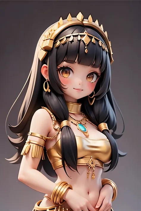 cleopatra,black hair,simple background,sexy,breast,accessories,cute,happy,medium-length hair