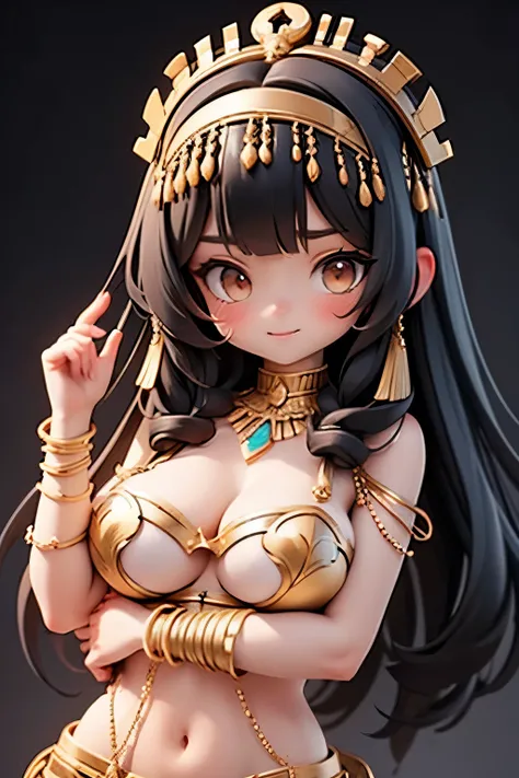 Cleopatra,black hair,Simple background,Sexy,breast,accessories,cute,happy,Medium-length hair
