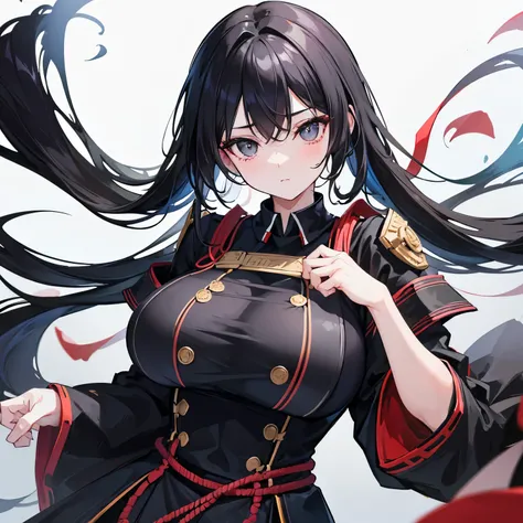 Black hair, long hair, black eyes, pretty face, girl, I_CUP(huge_chest) ,black kendo uniform , 