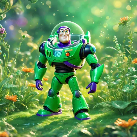 best quality, very good, 16k, ridiculous, extremely detailed, gorgeous emerald buzz lightyear， background grassland（（a masterpie...