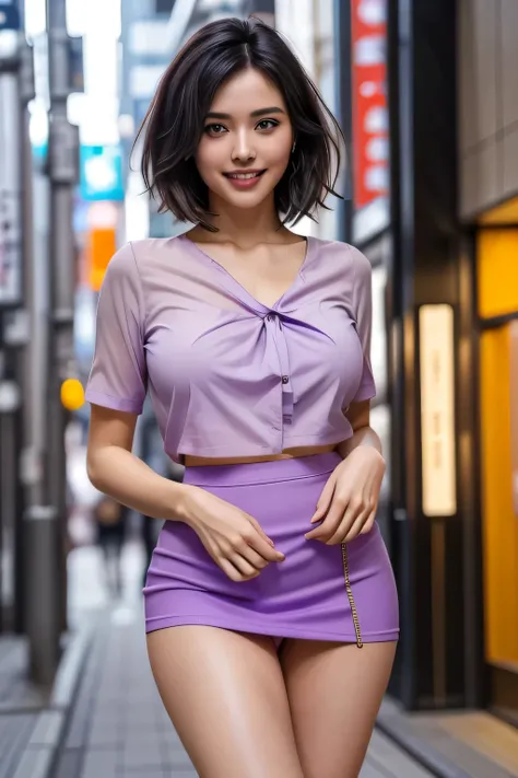 (Realistic:1.4), (Very detailed), (highest quality), (Best Shadow), (masterpiece), Ultra-high resolution, 1 Ultimate beauty, Very detailedな顔, (Perfect Teeth), Beautiful Eyes, double eyelid, eyelash, Lip details, Short black hair, (Light purple blouse:1.2),...