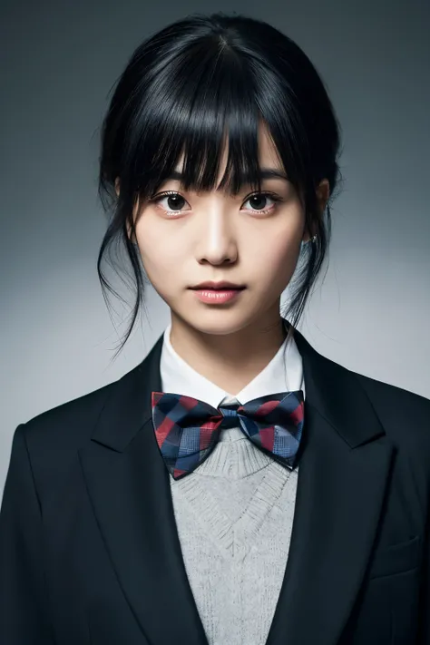 there is a woman with a bow tie and a jacket, shiori teshirogi, yasumoto oka, narumi kakinouchi, sui ishida with black hair, hana yata, chiho, ai yazawa, mai yoneyama, Yoshitomo Nara, sui ishida, yukii morita