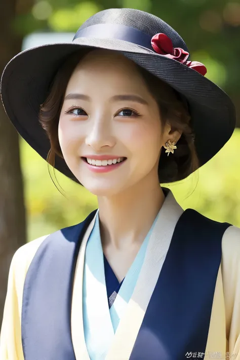 87 years old、smile、beautiful、The elegant and sophisticated clothing of the upper class of Chosun、Shining eyes、stare、