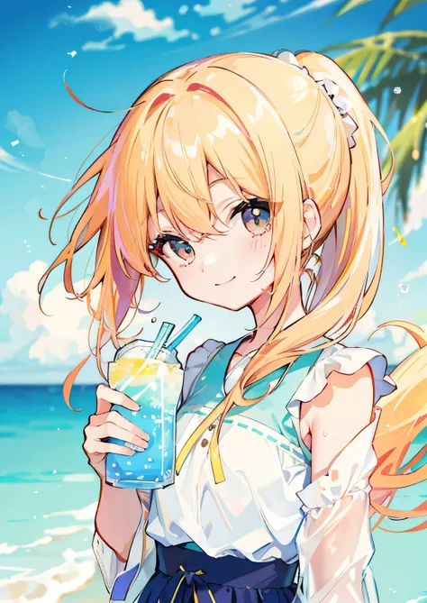 Summer sunshine、Long Hair、A little sweat、Soft drink commercial、Bokeh、Depth of written boundary、smile、Cute girl、ponytail