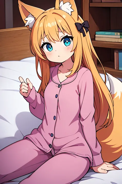 A girl in pajamas with only a fox tail