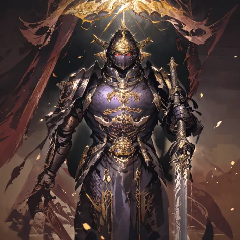 1 boy, Solitary, After obtaining the Astartes, Space Marines, , Purple Power Armor, helmet, Red Eyes, Glowing eyes, indoors, On the streets of the Forbidden City，In the Forbidden City，There is a golden dragon pattern on the armor，，，，，，Purple Armor ，Purple ...