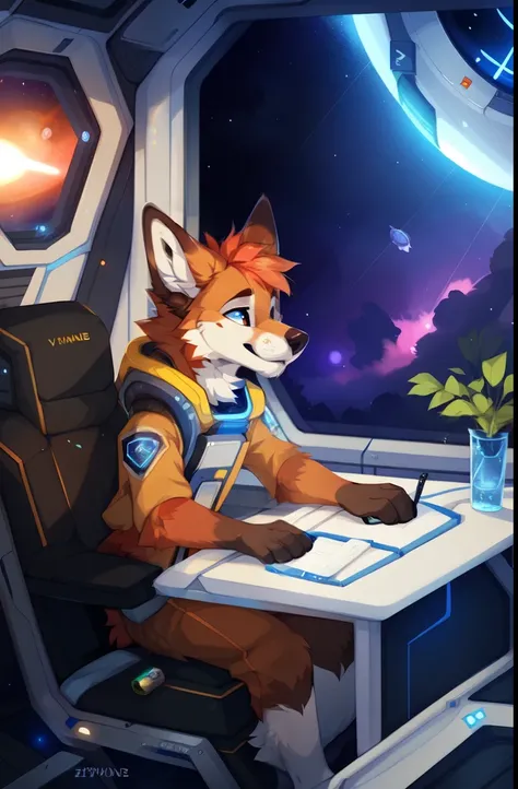 duo，full body，Male，fox，duo，wolf，brown hands，astronaut，Space，Spacecraft，Science Fiction，space station，Stellaris, ((by keihound, by reysi)), by Zackary911, by hyattlen, by fumiko, by fluff-kevlar, Furry, Anthro,