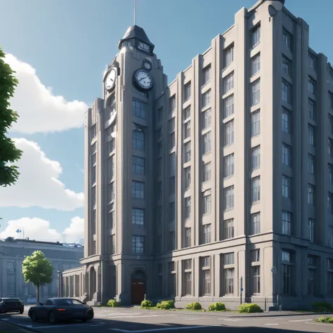 a large building with a clock on top of it, unreal engine character art, art deco borders, by Uwe Wittwer, roblox avatar, classified government archive, style of zootopia, helsinki, avetetsuya studios, reykjavik, cg architects, by Hendrik van Steenwijk I