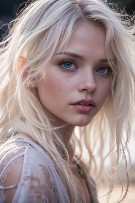 Masterpiece, (Abbey Lee Kershaw :1.1), analog style, model shoot style, (slender slim body, full body shot:1.2), photo of a 17 years old Australian girl, 1girl, (albino girl, very white skin, long white hair:1.1), shiny body, smile, cute thin face, perfect...