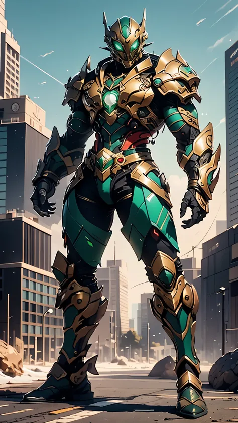 a man wearing a full-face helmet, a fantasy-style biotech armored combat suit, green eyes, (a composite layered chest armor), fu...