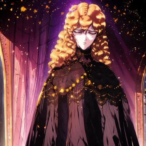 a portrait of a tired woman in a black lace outfit, wearing a gold crown on her hair, impressionist art style