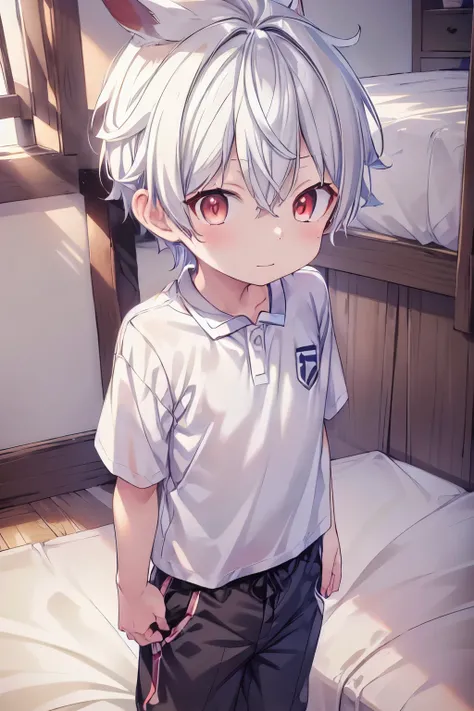 1boy, aoi, masterpiece, ultra detail, male focus, soccer shirt, adorable captivating, white hair , red eyes , white albine skin