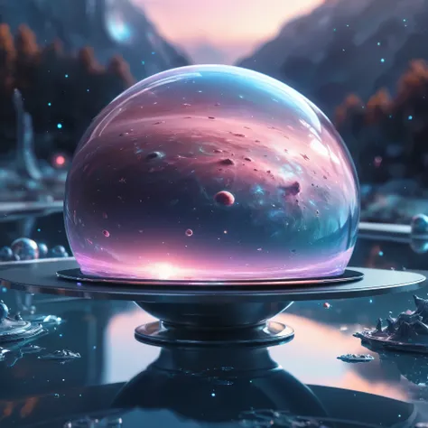 a laptop computer sitting on top of a table, trending digital fantasy art, glossy sphere, 2019 trending photo, background galaxy, beyond the mirror, dreamy painting of coronavirus, detailed –n 9, metaverse, anamorphic, # fututistic, magic colors