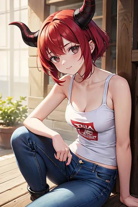 red hair,red this character is a teenage girl with horns that are 12.1 centimeters high and 1.2 centimeters thick. the horns are...