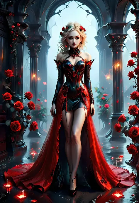 dark fantasy art, fantasy art, goth art,  a picture of a female vampire, exquisite beauty, full body shot, dark glamour shot,  p...