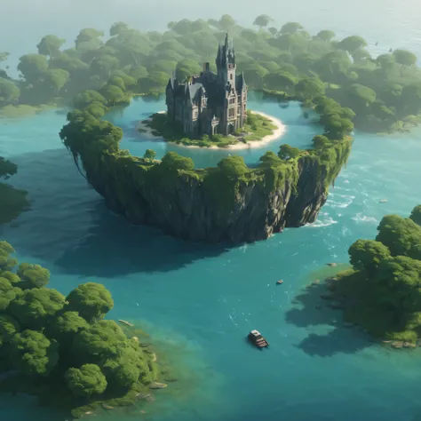 a small island in the middle of a body of water, the best on cgsociety, atla, james chadderton, header text”, mansion, groot, 2030s, whitesmith