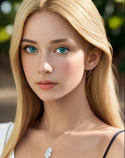 very beautiful young blonde, collier , yeux vert , ultra realistic, 