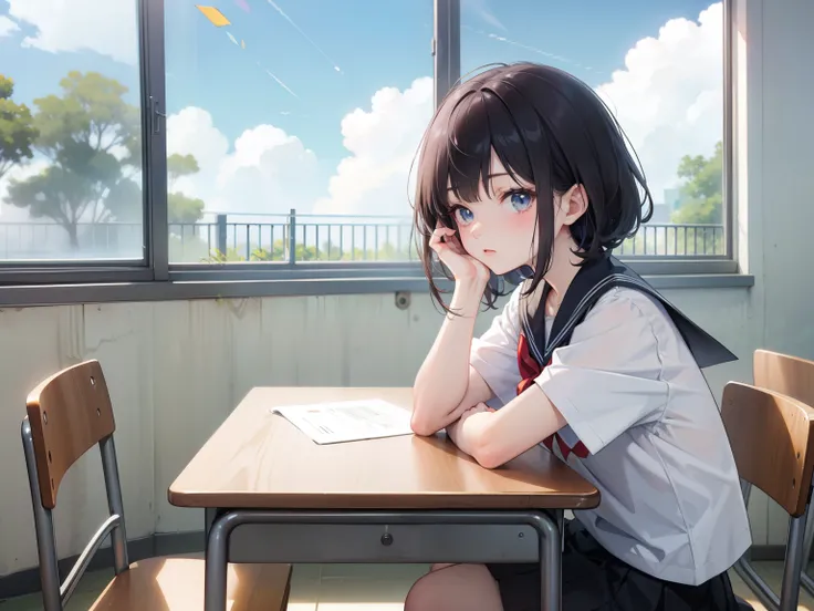 Top quality work, anime classroom, sunny day