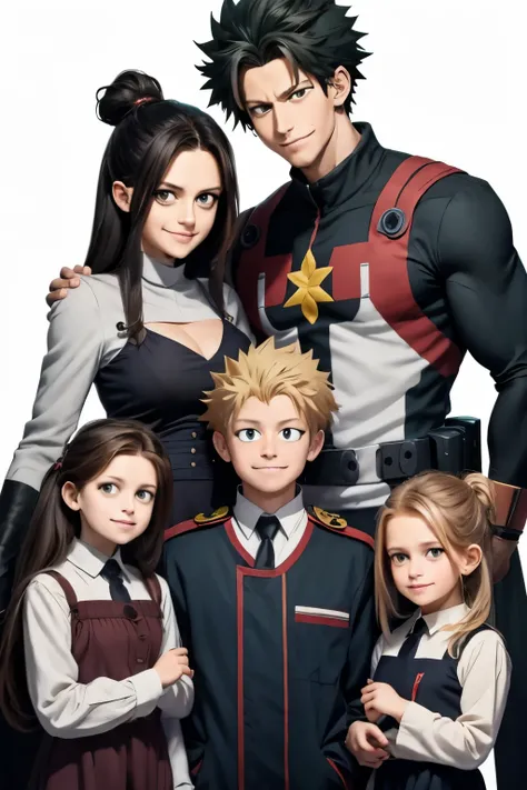 Family Photo, Tall, My Hero Academia art style. Dark Colors.