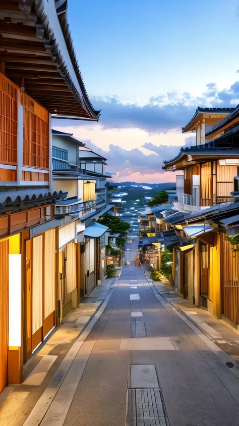 real world、Streetscape、Okinawa、From below、sunset、Shops lined up on both sides、Crisp quality、Continue straight、Real Focus