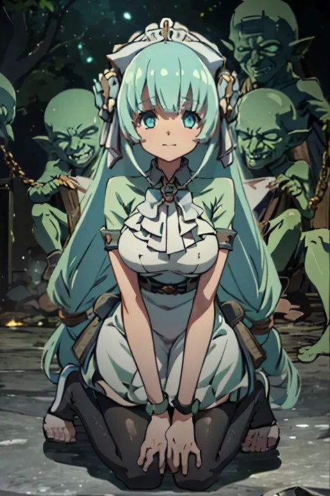 masterpiece, (((goblinriding, a goblin is riding a girl))), goblin, multiple goblins, goblins, (((all fours))), 1girl, (dress:1....