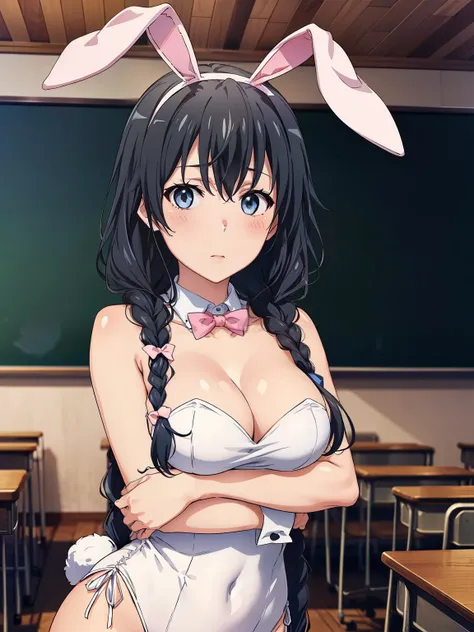 ((highest quality, High resolution,  Perfect Pixel,  4k)), (1 girl),  (Beautiful Anime Girls), 
Watching the audience, 
Perfect body, 

yukinoshita yukino、Small breasts、Detailed eyes、

(blush、I&#39;m astonished:1.2)、Confused eyes、

cleavage, bare shoulders...