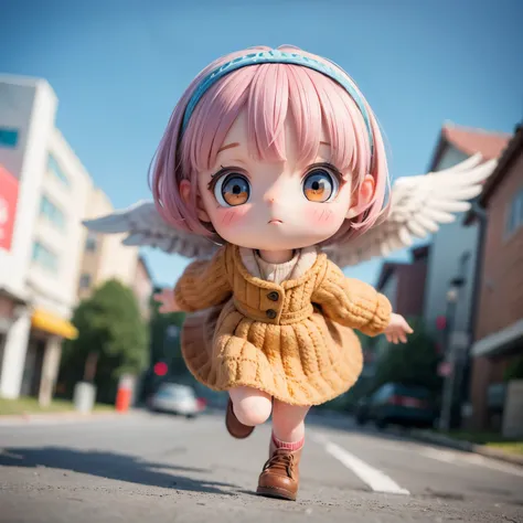 Photorealistic、Chibi Girl Doll（A  flying through the sky on the back of an eagle）