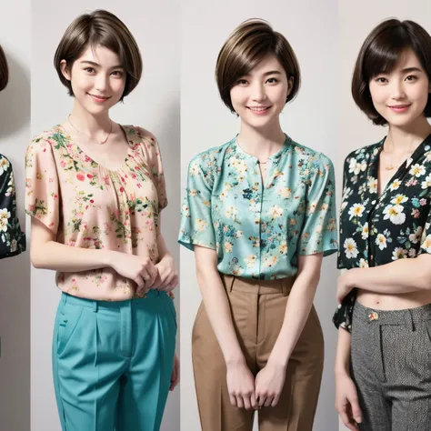 230 (18-year-old female,Floral clothes),  ((short hair:1.46)),  (Pants Style), (A kind smile)