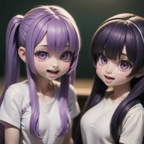 arafed 2 girls with purple hair and a white shirt, long braided purple hair, violet long hair, elegant fantasy style braids, pig...