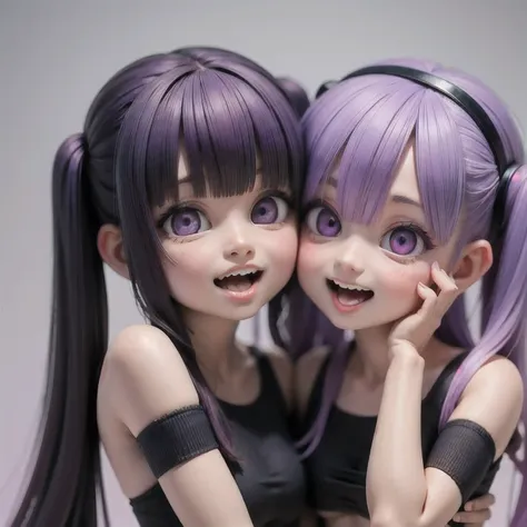 arafed 2 girls with purple hair and a white shirt, long braided purple hair, violet long hair, elegant fantasy style braids, pig...