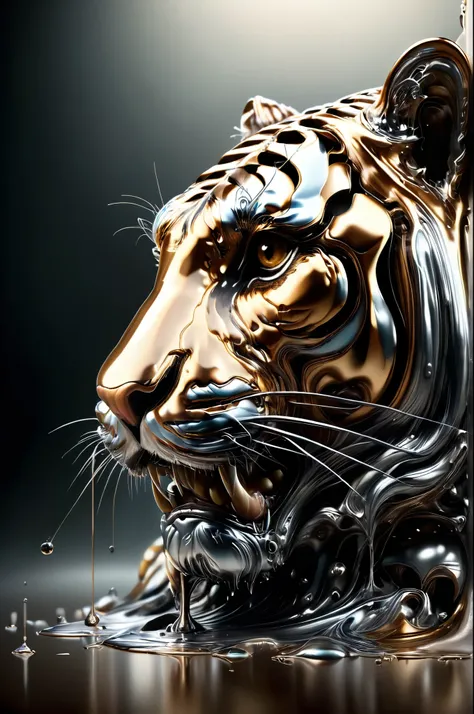 Liquid Metalconcept, art, Golden ratio, Lovely Dreamy tiger, insane details, Grindhouse, dreamy, ral-chrome