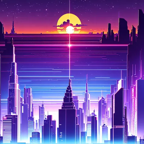 Best quality,masterpiece,ultra high res,no humans,sky,star (sky),purple sky,starry sky,cityscape,scenery,moon,night,outdoors,building,city,night sky,red sky,sunset,skyscraper,gradient sky,cloud,purple theme,