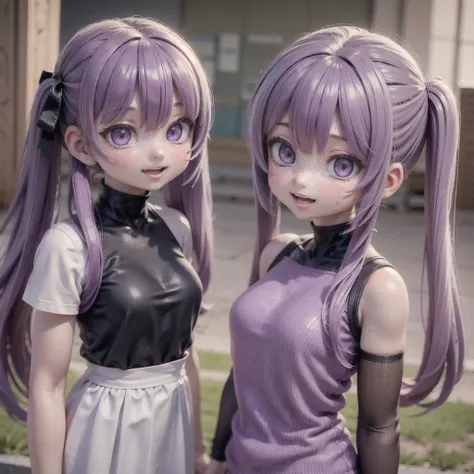 arafed 2 girls with purple hair and a white shirt, long braided purple hair, violet long hair, elegant fantasy style braids, pig...