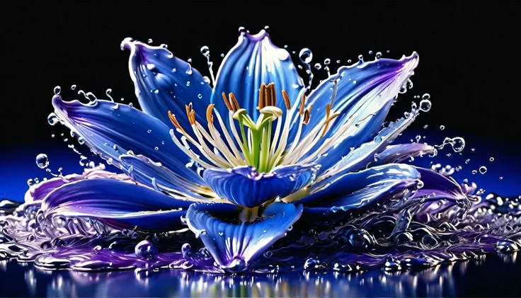 (liquid metal art: 1.5) liquid metal a picture of a exquisite beautiful lily flower  (masterpiece, best detailed, best quality: ...