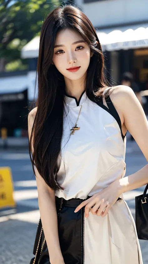 ​masterpiece、top-quality)、1 beautiful girl walk arow the shopping mall , ((Wearing black sunglasses )), (Detailed beautiful eyes), ((Detailed skin)) , ((Detailed medium hair)), Walk around the store、((Boyish Brown Medium Hair))、((Smaller face))、((Neutral f...