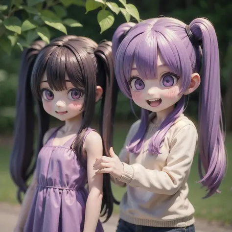 arafed 2 girls with purple hair and a white shirt, long braided purple hair, violet long hair, elegant fantasy style braids, pig...